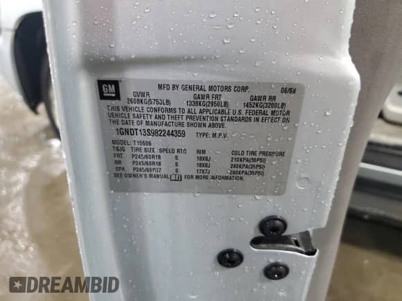 2008 Chevrolet TrailBlazer Fleet 2FL с VIN 1GNDT13S982244359, выставлен на аукционе Copart как лот 57850175 с пробегом 222 063 миль миль и Списание • Salvage title. История ставок и продаж доступна на DreamBid. Изображение 14.