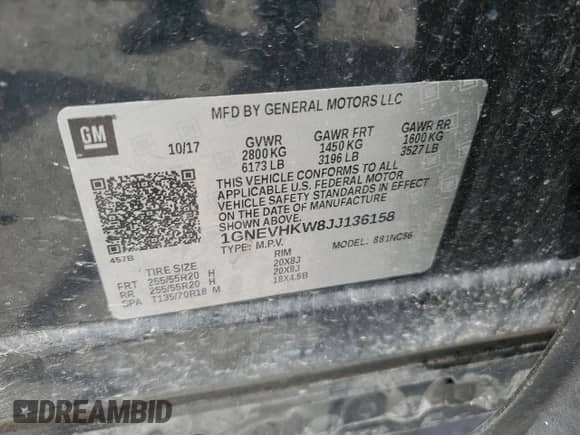 2018 Chevrolet Traverse LT с VIN 1GNEVHKW8JJ136158, выставлен на аукционе Copart как лот 64174155 с пробегом 109 081 миль миль и Списание • Salvage title. История ставок и продаж доступна на DreamBid. Изображение 14.