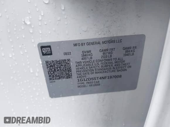 2022 Chevrolet Malibu LT z VIN 1G1ZD5ST4NF197008, wystawiony jako IAAI lot #42157334 z przebiegiem 53 085 mil mil oraz . Historia ofert i sprzedaży dostępna na DreamBid. Obrazek 9.