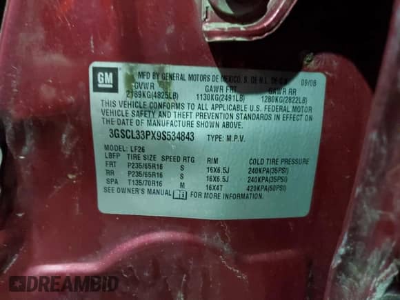 2009 Saturn VUE XE с VIN 3GSCL33PX9S534843, выставлен на аукционе Copart как лот 58656634 с пробегом 239 132 миль миль и На запчасти • Non repairable. История ставок и продаж доступна на DreamBid. Изображение 13.