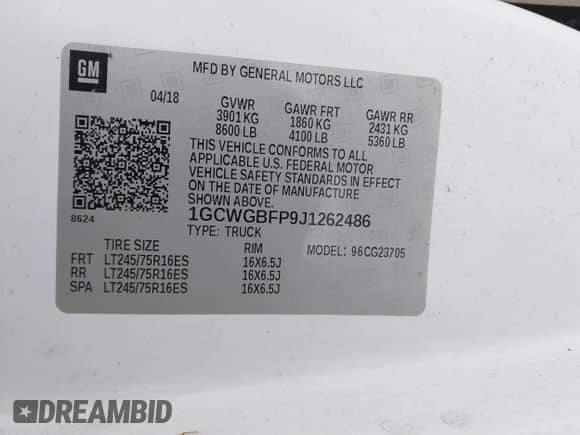 2018 Chevrolet Express Cargo z VIN 1GCWGBFP9J1262486, wystawiony jako IAAI lot #41292552 z przebiegiem 101 709 mil mil oraz . Historia ofert i sprzedaży dostępna na DreamBid. Obrazek 9.