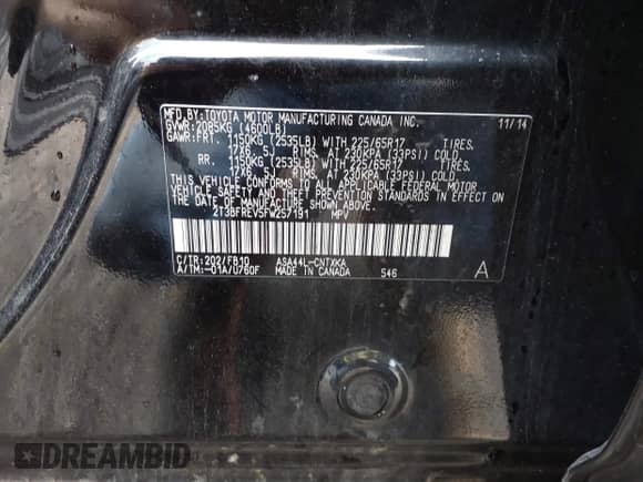 2015 Toyota RAV4 LE with VIN 2T3BFREV5FW257191, listed as a IAAI auction lot 43044084 with 188,256 mi miles and . Bid and sale history available at DreamBid. Image 9.