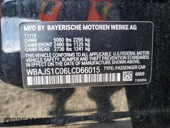 2020 BMW 5 Series 540i с VIN WBAJS1C06LCD66015, выставлен на аукционе Copart как лот 46116235 с пробегом 39 959 миль миль и Списание • Salvage title. История ставок и продаж доступна на DreamBid. Изображение 13.