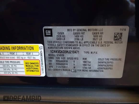 2017 Chevrolet Traverse LT с VIN 1GNKVGKD9HJ218471, выставлен на аукционе IAAI как лот 42448791 с пробегом 113 927 миль миль и . История ставок и продаж доступна на DreamBid. Изображение 9.