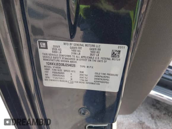 2011 Chevrolet Traverse 2LT z VIN 1GNKVJED0BJ294628, wystawiony jako IAAI lot #42741069 z przebiegiem 220 712 mil mil oraz . Historia ofert i sprzedaży dostępna na DreamBid. Obrazek 9.