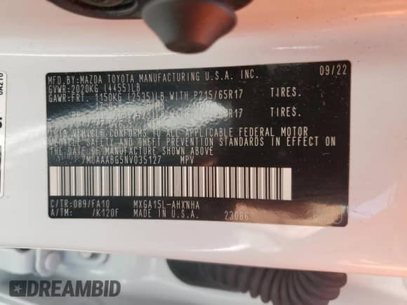 2022 Toyota Corolla Cross L with VIN 7MUAAABG5NV035127, listed as a Copart auction lot 64865595 with 29,777 mi miles and Salvage title. Bid and sale history available at DreamBid. Image 13.