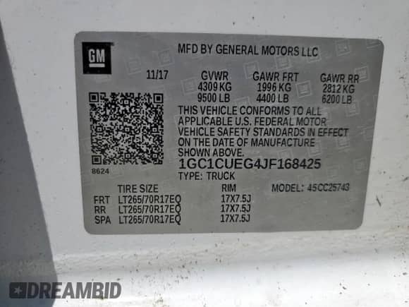 2018 Chevrolet Silverado 2500HD Work Truck z VIN 1GC1CUEG4JF168425, wystawiony jako Copart lot #81549045 z przebiegiem Nie podano mil oraz Szkoda całkowita • Salvage title. Historia ofert i sprzedaży dostępna na DreamBid. Obrazek 12.