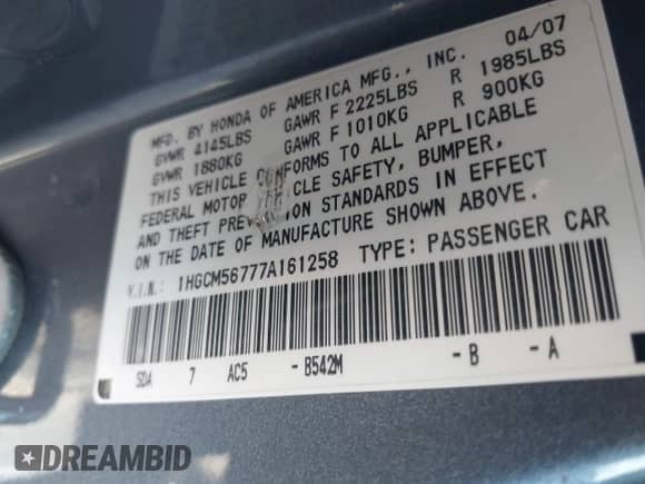 2007 Honda Accord EX с VIN 1HGCM56777A161258, выставлен на аукционе IAAI как лот 43515997 с пробегом 108 452 миль миль и . История ставок и продаж доступна на DreamBid. Изображение 9.