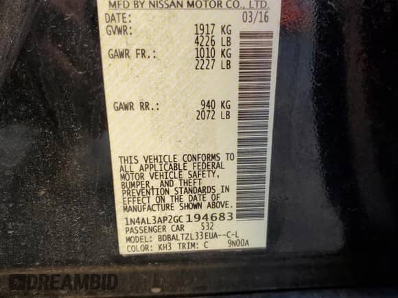 2016 Nissan Altima SR with VIN 1N4AL3AP2GC194683, listed as a Copart auction lot 71788155 with 121,994 mi miles and Salvage title. Bid and sale history available at DreamBid. Image 12.