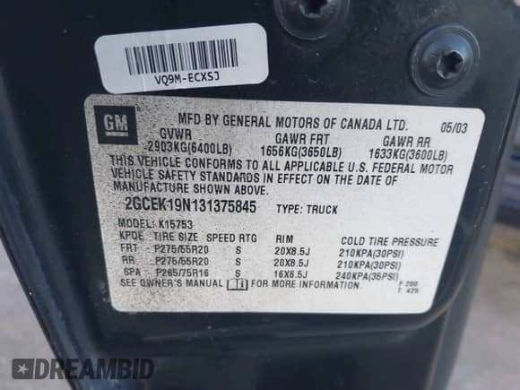 2003 Chevrolet Silverado SS с VIN 2GCEK19N131375845, выставлен на аукционе IAAI как лот 41273504 с пробегом 193 725 миль миль и . История ставок и продаж доступна на DreamBid. Изображение 9.