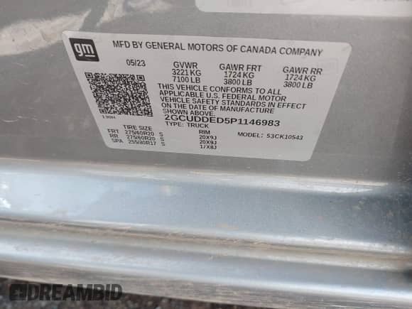 2023 Chevrolet Silverado 1500 LT с VIN 2GCUDDED5P1146983, выставлен на аукционе IAAI как лот 42879771 с пробегом 32 594 миль миль и . История ставок и продаж доступна на DreamBid. Изображение 9.
