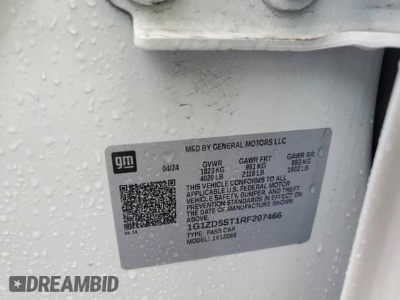 2024 Chevrolet Malibu LT with VIN 1G1ZD5ST1RF207466, listed as a Copart auction lot 87185235 with 39,787 mi miles and Salvage title. Bid and sale history available at DreamBid. Image 12.