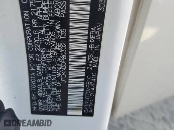 2012 Toyota Prius with VIN JTDKN3DP8C3021135, listed as a Copart auction lot 65157535 with 249,240 mi miles and Salvage title. Bid and sale history available at DreamBid. Image 13.