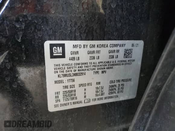 2022 Chevrolet TrailBlazer RS z VIN KL79MUSL3NB032914, wystawiony jako Copart lot #59501655 z przebiegiem 36 951 mil mil oraz Szkoda całkowita • Salvage title. Historia ofert i sprzedaży dostępna na DreamBid. Obrazek 13.