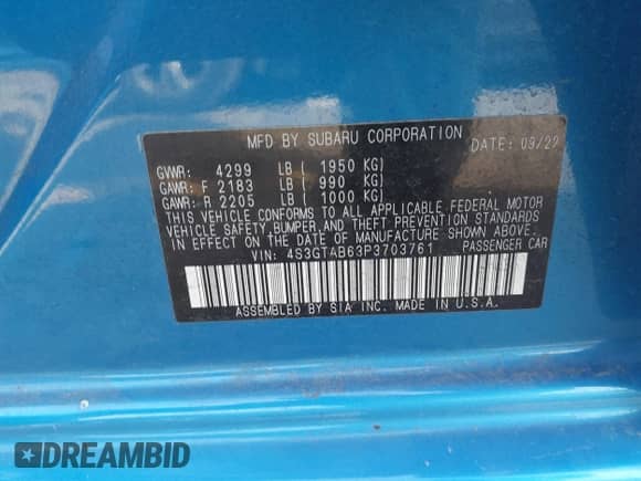 2023 Subaru Impreza с VIN 4S3GTAB63P3703761, выставлен на аукционе IAAI как лот 41806243 с пробегом 16 265 миль миль и . История ставок и продаж доступна на DreamBid. Изображение 9.