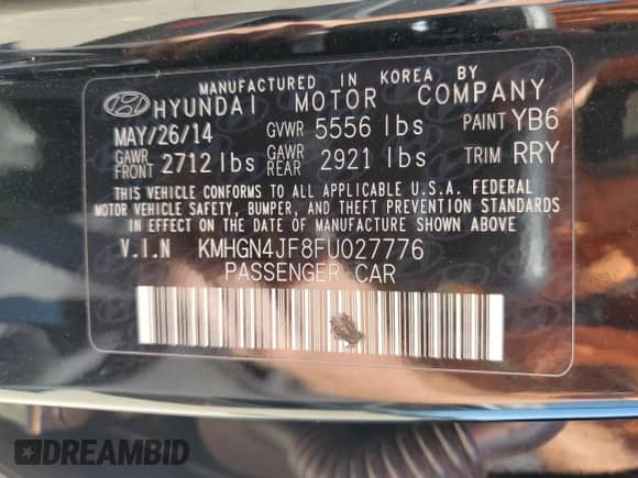 2015 Hyundai Genesis 5.0L z VIN KMHGN4JF8FU027776, wystawiony jako Copart lot #74977274 z przebiegiem 68 209 mil mil oraz Szkoda całkowita • Salvage title. Historia ofert i sprzedaży dostępna na DreamBid. Obrazek 13.