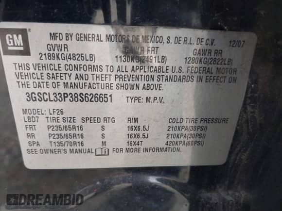 2008 Saturn VUE XE с VIN 3GSCL33P38S626651, выставлен на аукционе IAAI как лот 42937524 с пробегом 168 848 миль миль и . История ставок и продаж доступна на DreamBid. Изображение 9.