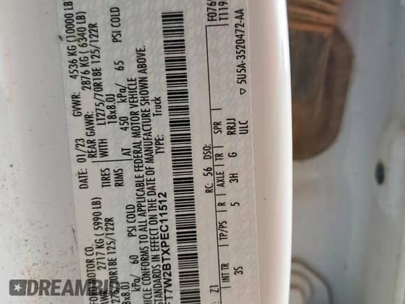 2023 Ford F-250 XL z VIN 1FT7W2BTXPEC11512, wystawiony jako Copart lot #81217155 z przebiegiem Nie podano mil oraz Szkoda całkowita • Salvage title. Historia ofert i sprzedaży dostępna na DreamBid. Obrazek 12.