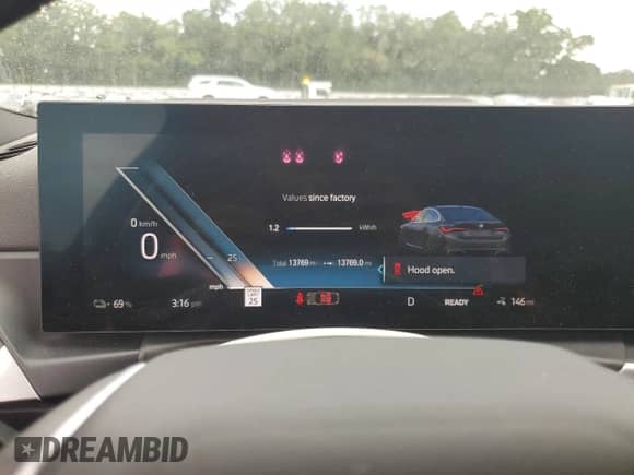 2023 BMW i4 eDrive35 with VIN WBY43AW0XPFP98552, listed as a Copart auction lot 63310845 with 13,769 mi miles and Salvage title. Bid and sale history available at DreamBid. Image 9.