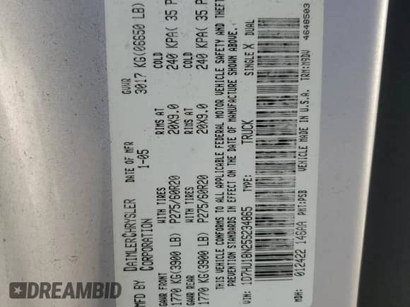 2005 Dodge 1500 SLT with VIN 1D7HU18N25S234865, listed as a Copart auction lot 66352715 with 140,910 mi miles and Salvage title. Bid and sale history available at DreamBid. Image 13.