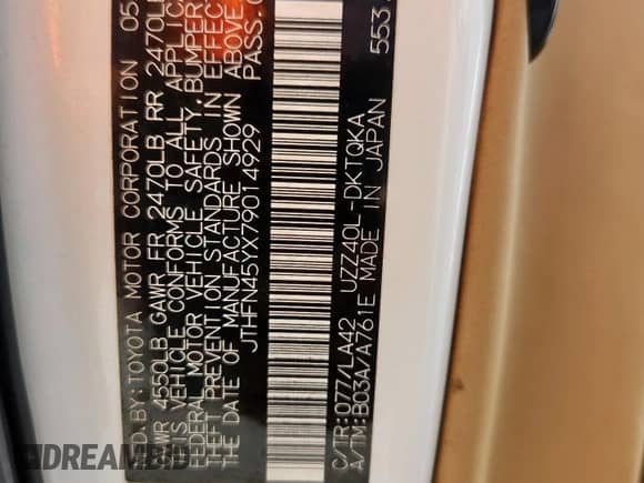 2007 Lexus SC 430 с VIN JTHFN45YX79014929, выставлен на аукционе Copart как лот 71370935 с пробегом Не указан миль и Списание • Salvage title. История ставок и продаж доступна на DreamBid. Изображение 12.