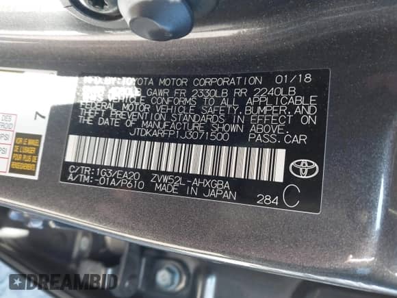 2018 Toyota Prius Plus z VIN JTDKARFP1J3071500, wystawiony jako IAAI lot #42665651 z przebiegiem 168 014 mil mil oraz . Historia ofert i sprzedaży dostępna na DreamBid. Obrazek 9.