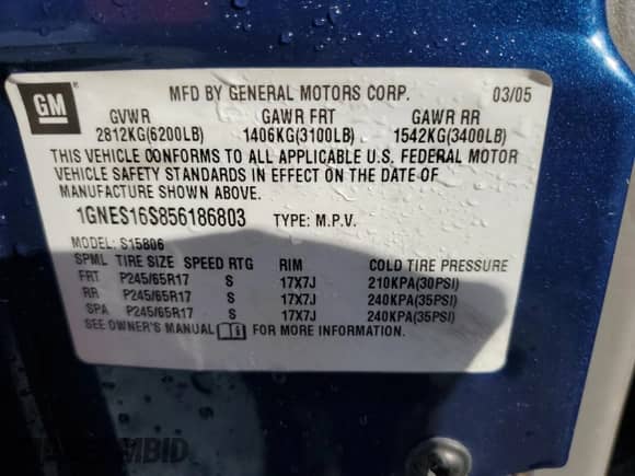 2005 Chevrolet TrailBlazer LT with VIN 1GNES16S856186803, listed as a Copart auction lot 63824635 with 185,894 mi miles and Salvage title. Bid and sale history available at DreamBid. Image 14.