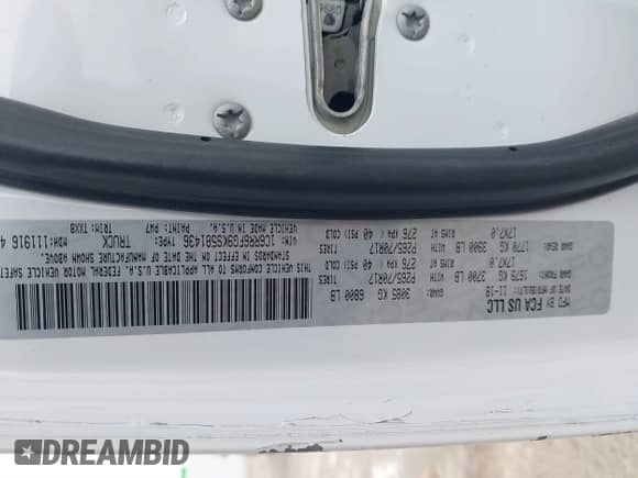 2019 Ram 1500 Tradesman with VIN 1C6RR6FG9KS581436, listed as a IAAI auction lot 41624570 with 156,701 mi miles and . Bid and sale history available at DreamBid. Image 9.