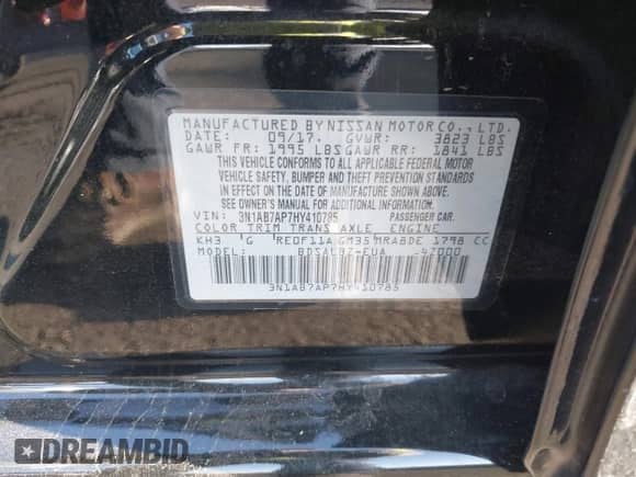 2017 Nissan Sentra SV z VIN 3N1AB7AP7HY410785, wystawiony jako IAAI lot #43384297 z przebiegiem 55 858 mil mil oraz . Historia ofert i sprzedaży dostępna na DreamBid. Obrazek 9.