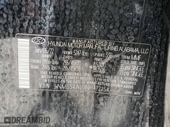 2022 Hyundai Santa Fe Calligraphy с VIN 5NMS54AL0NH422254, выставлен на аукционе Copart как лот 81257595 с пробегом 72 498 миль миль и На запчасти • Non repairable. История ставок и продаж доступна на DreamBid. Изображение 14.