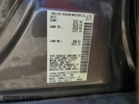 2016 Nissan Altima SV z VIN 1N4AL3AP9GC113307, wystawiony jako Copart lot #83829115 z przebiegiem 99 341 mil mil oraz Szkoda całkowita • Salvage title. Historia ofert i sprzedaży dostępna na DreamBid. Obrazek 12.