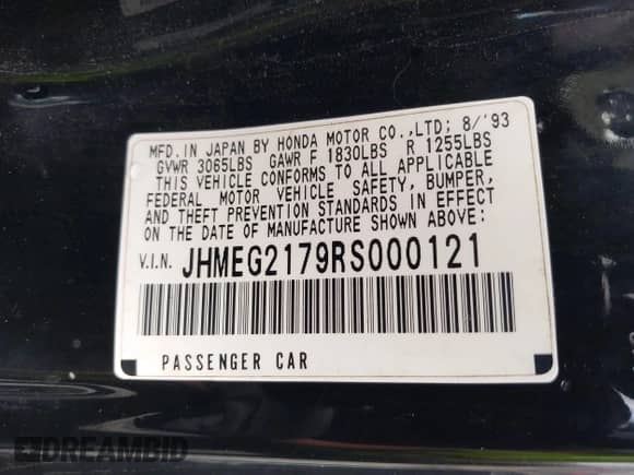 1994 Honda Civic with VIN JHMEG2179RS000121, listed as a IAAI auction lot 42245130 with 143,225 mi miles and . Bid and sale history available at DreamBid. Image 9.