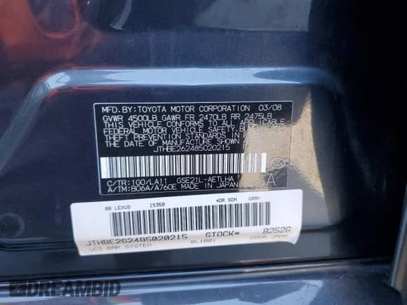 2008 Lexus IS 350 с VIN JTHBE262485020215, выставлен на аукционе Copart как лот 71420715 с пробегом 180 185 миль миль и Списание • Salvage title. История ставок и продаж доступна на DreamBid. Изображение 12.