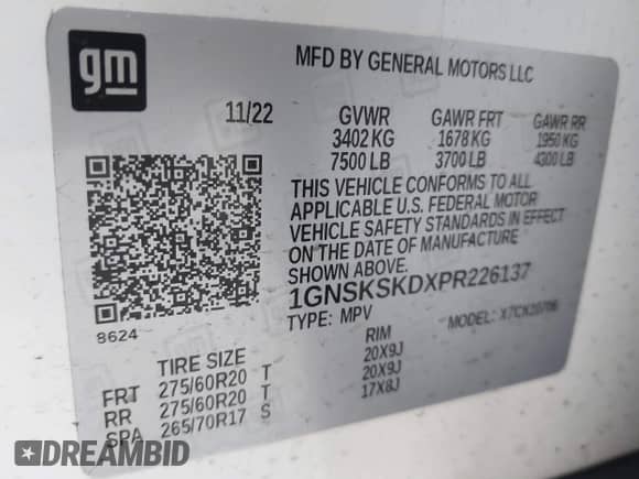 2023 Chevrolet Tahoe Premier с VIN 1GNSKSKDXPR226137, выставлен на аукционе IAAI как лот 41457105 с пробегом 55 715 миль миль и . История ставок и продаж доступна на DreamBid. Изображение 9.