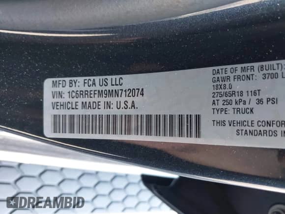 2021 Ram 1500 Big Horn z VIN 1C6RREFM9MN712074, wystawiony jako IAAI lot #42960665 z przebiegiem 44 477 mil mil oraz . Historia ofert i sprzedaży dostępna na DreamBid. Obrazek 9.