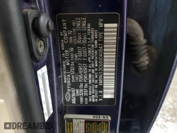 2008 Hyundai Veracruz GLS с VIN KM8NU13C68U040847, выставлен на аукционе Copart как лот 87078834 с пробегом 213 110 миль миль и Списание • Salvage title. История ставок и продаж доступна на DreamBid. Изображение 13.