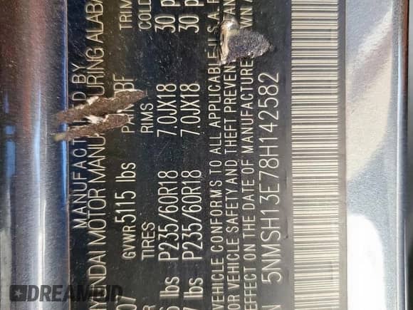 2008 Hyundai Santa Fe SE с VIN 5NMSH13E78H142582, выставлен на аукционе Copart как лот 84556735 с пробегом 154 709 миль миль и Списание • Salvage title. История ставок и продаж доступна на DreamBid. Изображение 14.