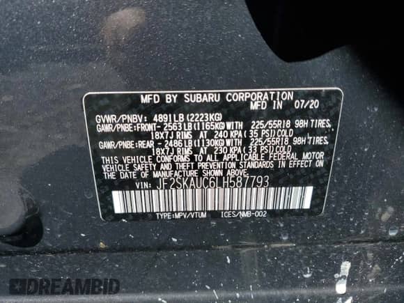 2020 Subaru Forester Limited с VIN JF2SKAUC6LH587793, выставлен на аукционе Copart как лот 71927675 с пробегом 40 341 миль миль и Списание • Salvage title. История ставок и продаж доступна на DreamBid. Изображение 13.