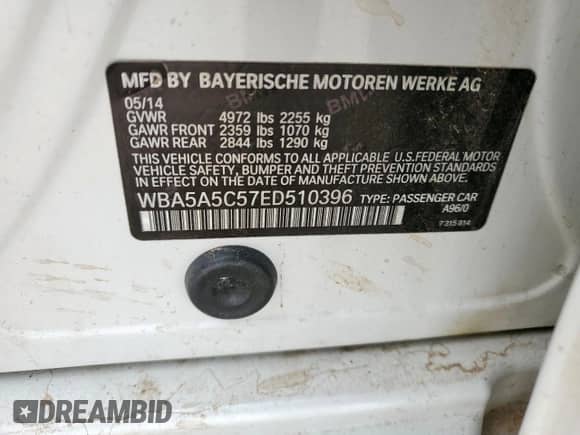 2014 BMW 5 Series 528i с VIN WBA5A5C57ED510396, выставлен на аукционе Copart как лот 85285145 с пробегом 204 788 миль миль и Списание • Salvage title. История ставок и продаж доступна на DreamBid. Изображение 12.