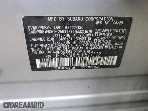 2020 Subaru Forester z VIN JF2SKADC8LH577122, wystawiony jako Copart lot #67997175 z przebiegiem 61 469 mil mil oraz Szkoda całkowita • Salvage title. Historia ofert i sprzedaży dostępna na DreamBid. Obrazek 13.