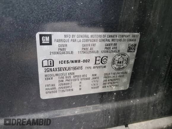 2018 Chevrolet Equinox LT with VIN 2GNAXSEVXJ6196416, listed as a Copart auction lot 89511455 with 95,940 mi miles and Clean title. Bid and sale history available at DreamBid. Image 14.