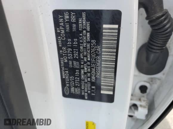 2015 Hyundai Genesis 3.8L z VIN KMHGN4JE1FU076258, wystawiony jako Copart lot #54669824 z przebiegiem Nie podano mil oraz Szkoda całkowita • Salvage title. Historia ofert i sprzedaży dostępna na DreamBid. Obrazek 12.