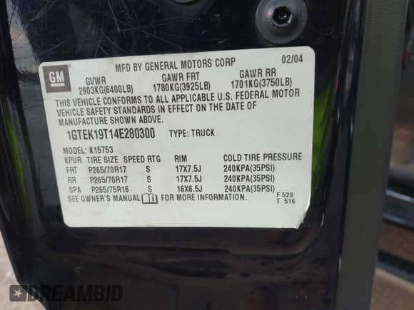 2004 GMC Sierra 1500 SLE with VIN 1GTEK19T14E280300, listed as a IAAI auction lot 42648591 with Not provided miles and . Bid and sale history available at DreamBid. Image 9.