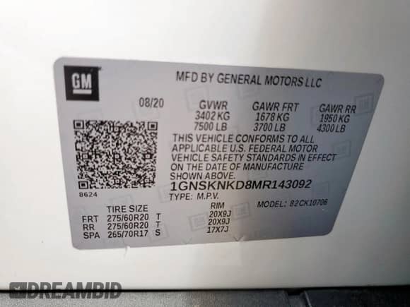 2021 Chevrolet Tahoe LT with VIN 1GNSKNKD8MR143092, listed as a Copart auction lot 65554705 with 63,644 mi miles and Clean title. Bid and sale history available at DreamBid. Image 13.