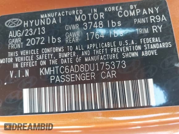 2013 Hyundai Veloster w/Black Int z VIN KMHTC6AD8DU175373, wystawiony jako IAAI lot #42567057 z przebiegiem 141 693 mil mil oraz . Historia ofert i sprzedaży dostępna na DreamBid. Obrazek 9.