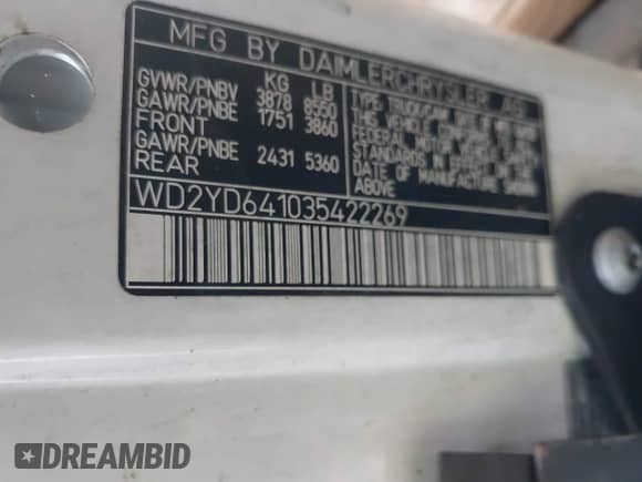 2003 Dodge Sprinter with VIN WD2YD641035422269, listed as a IAAI auction lot 39943180 with Not provided miles and . Bid and sale history available at DreamBid. Image 9.