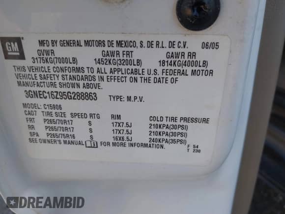 2005 Chevrolet Suburban LT z VIN 3GNEC16Z95G288863, wystawiony jako IAAI lot #41653675 z przebiegiem 309 977 mil mil oraz . Historia ofert i sprzedaży dostępna na DreamBid. Obrazek 9.