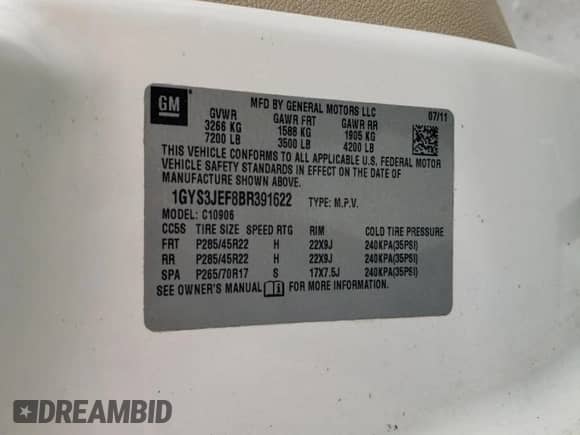 2011 Cadillac Escalade ESV Premium with VIN 1GYS3JEF8BR391622, listed as a Copart auction lot 54725035 with 220,696 mi miles and Clean title. Bid and sale history available at DreamBid. Image 13.