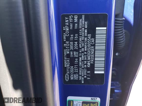 2025 Hyundai Elantra SEL Sport с VIN KMHLM4DGXSU935548, выставлен на аукционе Copart как лот 71658735 с пробегом 11 миль миль и Списание • Salvage title. История ставок и продаж доступна на DreamBid. Изображение 12.