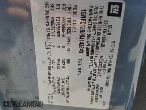 2008 Chevrolet Tahoe с VIN 1GNFC13898J143843, выставлен на аукционе Copart как лот 58486295 с пробегом 196 129 миль миль и Списание • Salvage title. История ставок и продаж доступна на DreamBid. Изображение 13.